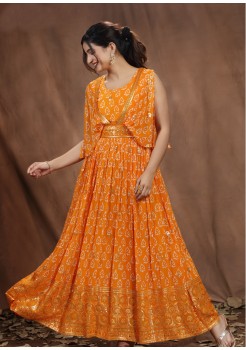 Orange Chinone Designer  Gown